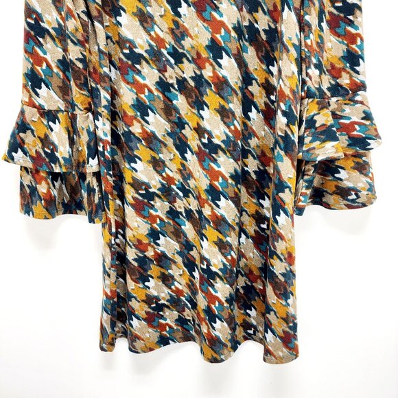 Tacera Womens Houndstooth tuning Dress With Bell Sleeves Multicolor Size S - Picture 8 of 12
